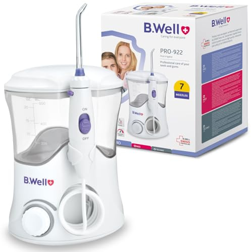 B.Well Swiss PRO-922 Stationary Oral Irrigator, Floor-Standing Device with 10 Operating Modes, 7 Nozzles with 360° Rotation, 600 ml Water Tank, Non-Slip Feet, Pulse Mode and Continuous Mains Operation
