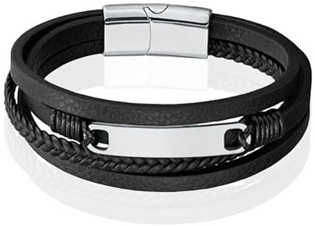 Mendes Mehrschichtiges Lederarmband für Herren mit Silberbeschichtung - 23cm