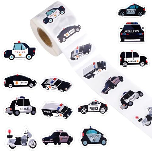 500 Stück Polizei Aufkleberrolle, Selbstklebende Aufkleber mit Polizeiauto Motiven für Kindergeburtstage Klassenzimmer Belohnungen Scrapbooking
