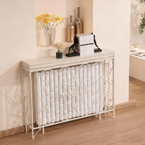 Heizkörperverkleidung für Zuhause Heizungsverkleidung Modernes Eisenregal mit Hohler Gravur Heizkörperabdeckung für Fußbodenheizung, Verteiler, Dekoration, Aufbewahrung(White,120x24x90cm/47x9x35in)