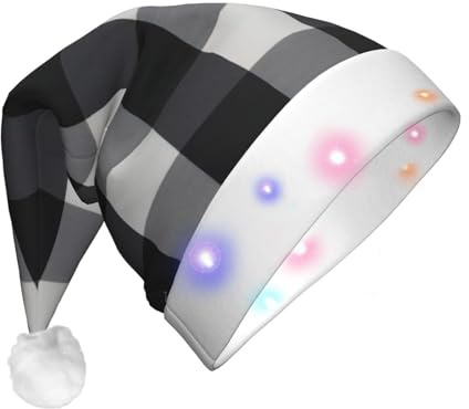 WYCZHY Chapeau de Noël lumineux LED à carreaux noirs et blancs 3 modes clignotants pour les vacances Halloween