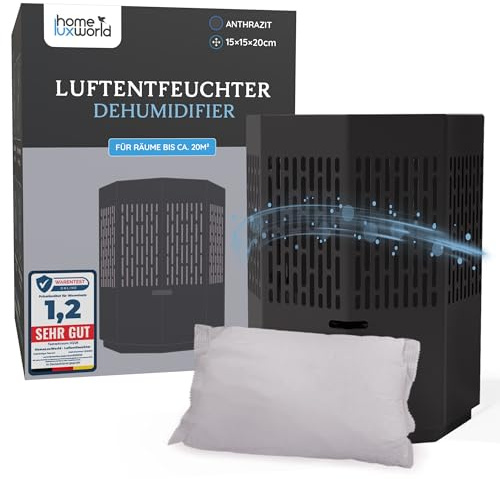 HomeLuxWorld Luftentfeuchter ohne Strom Anthrazit inkl 680g Granulat-Beutel | Raumentfeuchter für Keller & Bad & Wohnung, Schutz vor Schimmel, Schutz vor Schimmel in Keller & Wohnwagen, DesignEntfeuchter