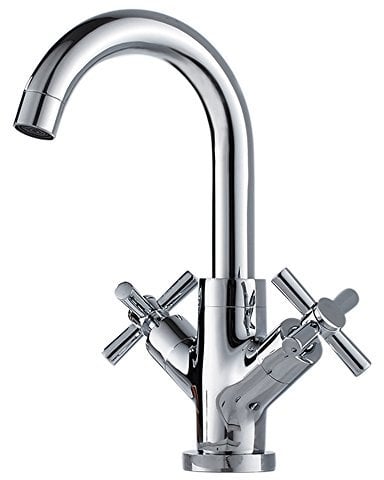 Miscelatore Cucina Tradizionale Classico Doppio Comando Rubinetto 2 Manopole Croce Collo Orientabile Cromato per Lavello Cucina 3/8