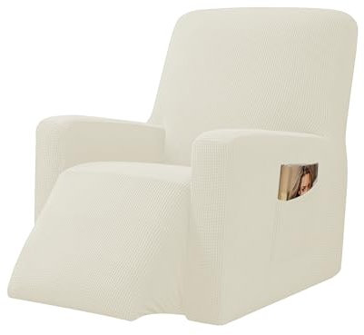 EBETA E Jacquard Sesselbezug, Sesselschoner, Stretchhusse für Relaxsessel Komplett, Elastisch Bezug für Fernsehsessel Liege Sessel (Cremefarbe)
