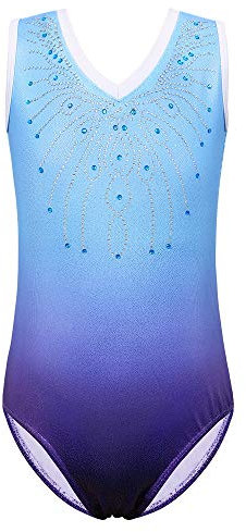 ZNYUNE Mädchen Farbverlauf Gymnastikanzug Ärmellos Kinder Gymnastik Trikot Klassisch 180 BluePurple 6A