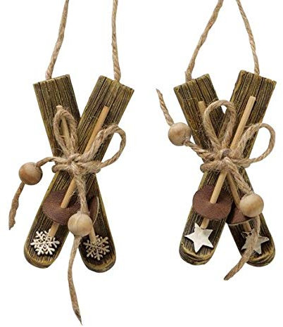 2er Set Christbaumschmuck SKI XL BRAUN nr2384 Skier 10cm Kunstharz Nostalgie Baumschmuck Alpen Thema Winter Ski Fahren Chirstbaumdeko Hänger Natur Shabby Chic Alpen …