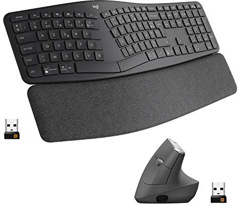 Logitech, ERGO K860 et MX Vertical, Ensemble clavier et souris sans fil ergonomiques, rechargeable, Bluetooth ou USB, soutien du poignet, compatible ordinateurs portables/PC/Windows/Mac
