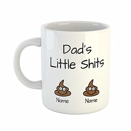 Dad's Little Shits Personalised Names Mug | Rude Mugs Offensive Novelty for Dad Father's Day Funny Gifts