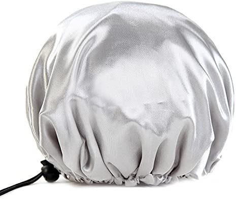 Shower Cap Bathing Reusable Shower Caps for Long Hair Women Adjustable Reusable Extra Large Double-Layer Waterproof Bathing cap (grey)