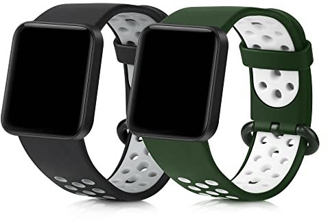 kwmobile Straps Compatible with Xiaomi Mi Watch Lite/Redmi Watch Straps - 2x Replacement Silicone Watch Bands - Smartwatch or Fitness Tracker - Black/Grey/Green/White