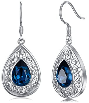 Blaue Kristall Ohrringe Silber 925 Hängend Vintage Filigrane Ohrringe Tropfen Ohrringe Kristall Ohrhänger mit Geschenkbox Kristall Schmuck Geschenke für Frauen Damen