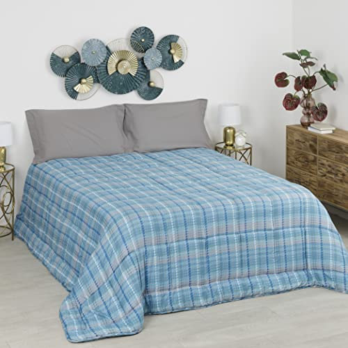 Baroni Home Steppdecke für Doppelbett, 260 x 260 cm, warme und weiche Daunendecke, Pied de Poule Blau