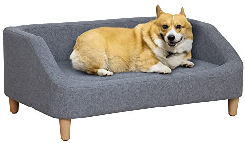 PawHut Dog Sofa Bed, Cat Sofa, Dog Couch w/Soft Cushion, Removable and Washable Cover, for Small, Medium and Large Dogs, 95 x 63 x 39cm - Grey