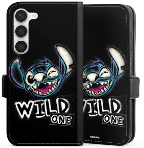 Klapphülle kompatibel mit Samsung Galaxy S23 Handyhülle aus Kunst Leder schwarz Flip Case Lilo & Stitch Offizielles Lizenzprodukt Disney