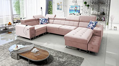 All4All Ecksofa Hugo IV 362x210cm - Schlaffunktion - Bettkasten - U-Form - Couch - Eckcouch - Schlafsofa - Sofaeck - Bett - Wohnlandschaft - Magic Velvet 2264 Seite Rechts 26