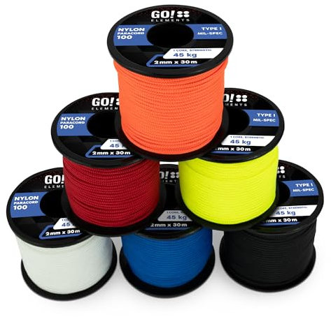 GO!elements 6x30m (180m) Paracord 2mm Seil aus reißfester Nylonschnur - Paracord 100 Typ I Survival Schnur - Reißfest bis 45kg - geeignet als Allzweckseil, Reepschnur, Kordel, Maurerschnur, Farbe: Fun