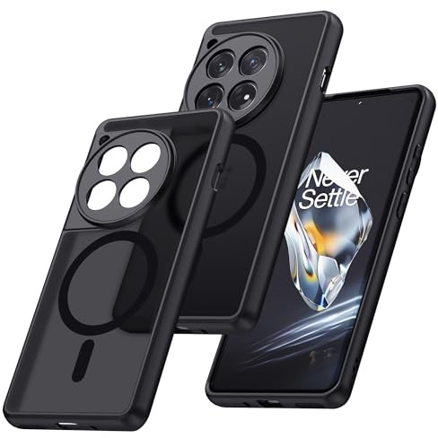 MAKAVO Magnetic for OnePlus 12 Case [Compatible with MagSafe] Translucent Matte Shockproof Phone Case with Camera Cover, One Plus 12 Slim Thin Yet Military Grade Drop Proof Silicone Bumper Case