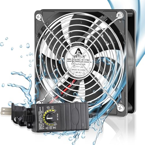 GDSTIME 120mm Waterproof Fan with Speed Controller, IP67 12V Computer Fan with AC Plug, 110V 120V 220V AC Powered Ventilation Exhaust Fans for Receiver Terrarium Biltong Box Grow Tent Cabinet Cooling