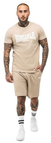 Lonsdale Herren T-Shirt & Shorts Set MOY normale Passform, Beige/White, 3XL