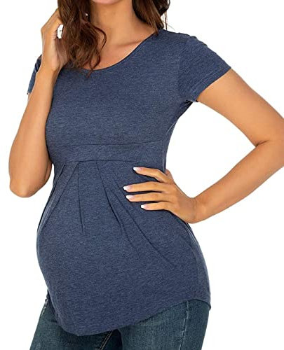 Godom Stillshirt Kurzarm & Langarm,Umstandsmode Oberteil Sommer Winke Winke Baby - Lustige witzige süße Umstandsmode gestreiftes Umstandsshirt mit Schwangerschaft Schwangerschaftsshirt, Kurzarm