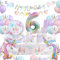 YIMAKJ Set di stoviglie per feste a forma di unicorno, 6 anni, per feste di compleanno, decorazione per 16 ospiti