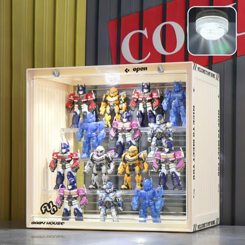 Naconmlet Acryl vitrine schaukasten mit led,transparente Actionfiguren Vitrine,Clear Display case Box für die Präsentation von Miniaturmodellen, Sammlerstücke(Gelb,13,4x9x12,6 Zoll)