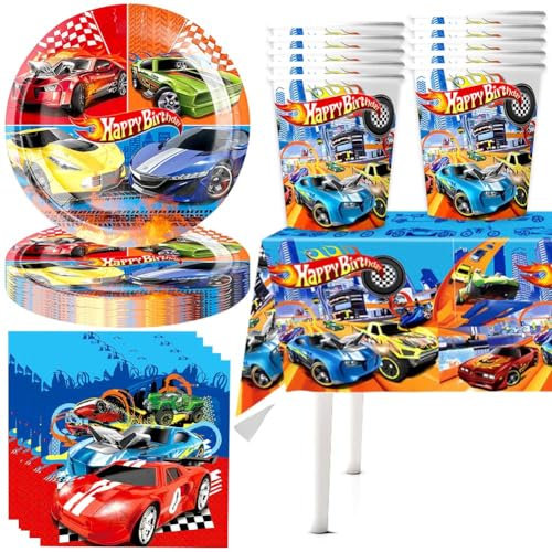Car vajilla de Fiesta Decoracion, Vajilla de Fiesta carreras,Decoración de coche de carreras,Platos, Servilleta Papel, Taza, Manteles, Decoración de cumpleaños Cars, 41PCS, 10 Invitados