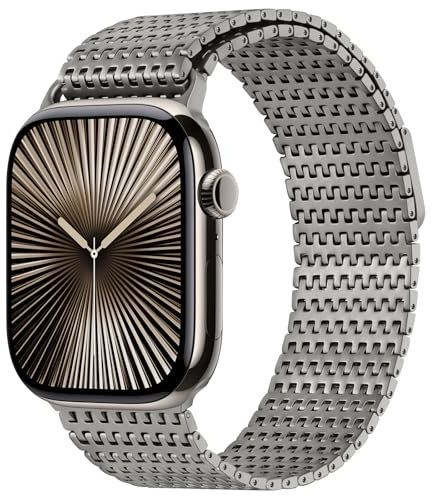 Anlinser Compatibile con Cinturino Apple Watch 46mm 45mm 44mm 42mm, Cinturini di Ricambio Metallo con Chiusura Magnetica Compatibile con Apple Watch Series 10 9 8 7 6 5 4 3 SE, Titanio
