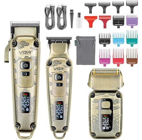 VGR Tondeuse à cheveux sans fil pour homme - Rasoir électrique professionnel - Batterie rechargeable via USB-C - Kit de toilettage pour le visage, la tête et la décoloration de la peau