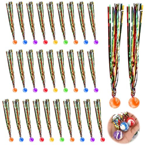 Farerkass 30 Flummies Mit Schweif für Kinder - Groß, Hüpfbälle, Springball, Gummiball Spielzeug - Mitgebsel Kindergeburtstag für Geschenktütenfüllung