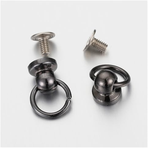 Rockreyoa O-Ring testa button borchie in ottone con anello, tappo a vite e anello di trazione, rivet in pelle, rivetti in metallo, per artigianato fai da te, borsa nera a pistola, 20 pezzi