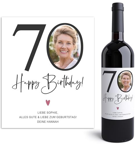 70. Geburtstag Weinetiketten personalisiert mit Foto Flaschenetiketten selbst gestalten Geburtstagsgeschenk Geschenk Weinflasche Etiketten selbstklebend 2 Stück | 10x12 cm