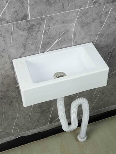 XRB2050 Lavabo de Pared de Resina, 40x20x11cm/15.7x7.9x4.3inch Lavabo de Baño Tamaño Pequeño, Lavabo con kit de Desagüepara Aseo de Invitados Lavadero Garaje Blanco 150cm Desagüe