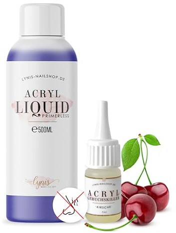 Acryl Liquid mit Geruchskiller für Nägel 500ml & Kirschduft für weniger Geruch · Primerless für langsames Aushärten für Acryl Nägel Flüssigkeit · Lynis-Nailshop.de