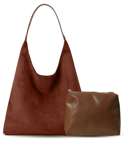 Electri-HQ Tote Bag mit kleiner Handtasche,Groß Handtasche für Damen Weiche Leder Shopper Tasche Damen Schultertasche Hobo Bag Shoulder Bag Uni Tasche Beuteltasche Tragetasche Umhängetasche (Braun)