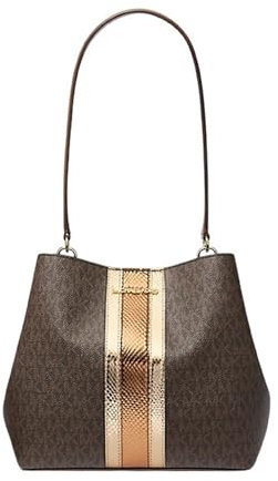 Michael Kors Pratt Medium Signature Logo Schultertasche (Brown Metallic Stripe), Braune, metallische Streifen, One size