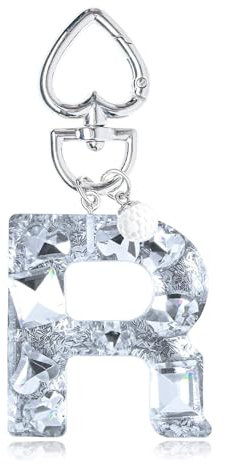 YSUY Sparkly Initial Letter Charm Keychain, Women's Bling Cup Accessories, Mini Backpack Bag Charm, Cute Heart Keychain Accessories for Girls, Women's Keychains for Car Keys, Good Gift Keychains (R)