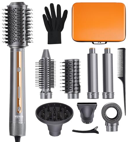 VEVOR 7-in-1 Professioneller Multi-Haarstyler, 110.000 U/min Warmluftbürste, 1600 W Airstyler mit 2 Auto-Wrap-Lockenwicklern, 3 Bürsten & 3 Düsen, Ionen-Föhn zum Trocknen & Volumen-Styling