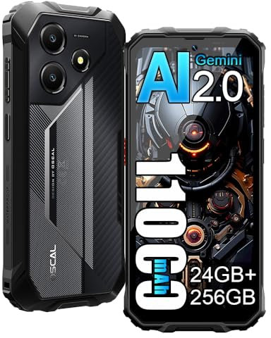 OSCAL Marine 2 AI Téléphone Portable Incassable 2025, 24Go+256Go/2TB Android 15 Téléphone Débloqué 4G,11000mAh,16MP Caméra AI, 6.56 HD+ Smartphone Incassable Etanche,GPS,NFC,OTG,2 Ans Garantie, Noir