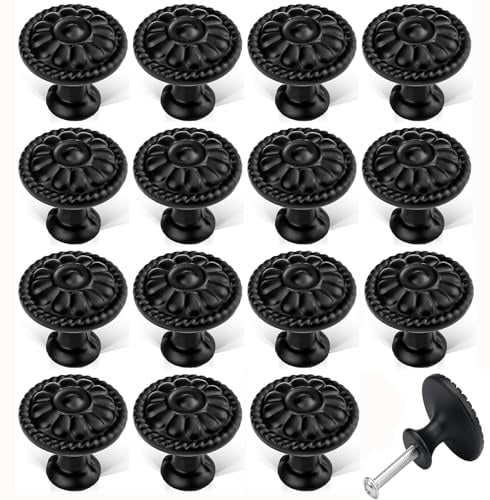 Bessy shop Pomelli per Porta Vintage,16 Pezzimanopole armadio nere 30MM Vintage Pomolo per Mobile,Nero Pomolo per Mobili Rotondo,Maniglie per Armadietto,per Cucina,Guardaroba e Casa