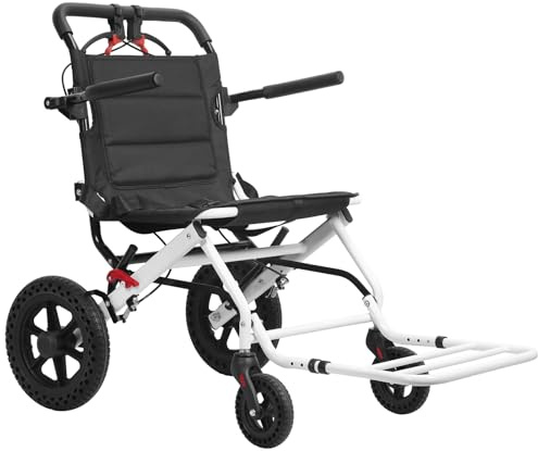 Sinuyie Faltbarer Transportrollstuhl, tragbarer ultraleichter Reiserollstuhl für Erwachsene & Senioren, Reiserollstuhl mit Teleskopgriff, 30 cm Hinterräder, 50 cm Sitzbreite, 90,7 kg Kapazität