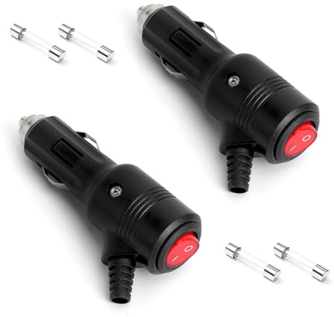 2 Piezas Enchufe De Mechero 12V/24V Toma de Mechero para Coche Adaptador Con Interruptor y Luz LED Conector De Alta Potencia 15A Con Fusibles Toma Para Coche Camión Caravana Moto y Nevera Portátil