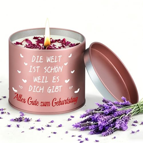 Liqmeivre Geburtstagsgeschenk für Frauen – 9oz Lavendel Geburtstagskerze – Duftkerze zum Geburtstag für Frau, Freundin, Mama, Oma & Schwester