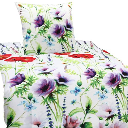 Mikrofaser Satin Bettwäsche Blumenwiese 135x200 80x80 Set 2tlg. 4tlg. Hochwertig Set 2 TLG