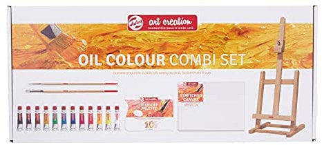Talens Art Creation Einsteiger-Set Ölmalerei mit 12 Farben (12-ml-Tuben), Pinsel, Palette, Leinwand & Staffelei