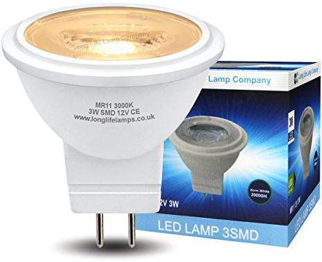 Long Life Lamp Company 2 x 3w 12v LED MR11 35mm Light Bulb Warm White Replacement for Small Spotlight