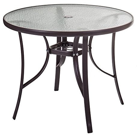 LOLAhome Mesa de jardín Neila de Cristal y Acero | De Ø 90x72 cm | Resistentes: Cristal Templado, Acero anticorrosión | para 4 Personas | para Exterior | Classic