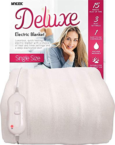 MYLEK Electric Blanket Single Size, Fully Fitted Heated Mattress Cover Underblanket with Elasticated Skirt, Overheat Protection, Fast Heat Up, Machine Washable and Safe For All Night Use (Single)