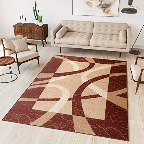 TAPISO Dream Teppich Wohnzimmer Modern Kurzflor Creme Beige Braun Meliert Streifen Wellen Bordüre Schlafzimmer Gästezimmer ÖKOTEX 200 x 300 cm