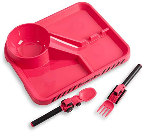 Dinneractive Set da Tavola per Bambini - 3 Pezzi a Tema di Costruzione - Posate Trattori - Piatti per Bambini - Piatti per Neonati